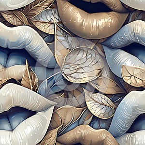 Seamless abstract modernist pattern with stylized female lips photo