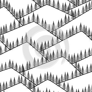 Seamless abstract mountains with fir background