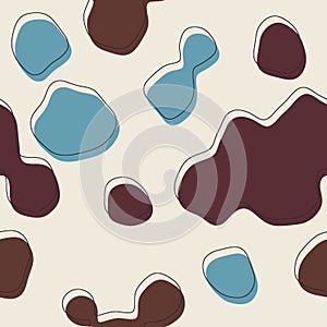 Seamless abstract organic blog shapes in various colors with offset outline surface pattern design for print.
