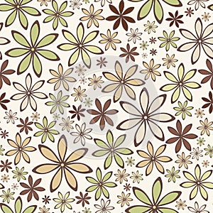 Seamless abstract pattern with beige and green flowers. Vector illustration.