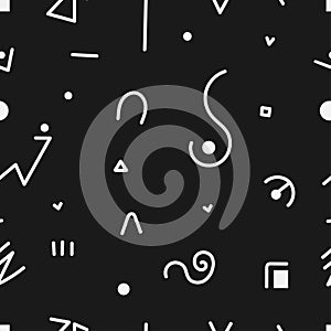 Seamless abstract pattern on black background. Vector doodle image.
