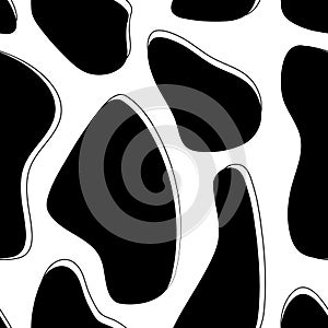 Seamless abstract pattern with black spots. Fabric, textile, for wrapping paper, spots with lines, dalmatian cow print