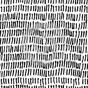 Seamless abstract pattern with black vertical strokes and lines on white background. Hand-drawn scribbles. Vector background