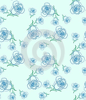 Seamless abstract pattern blue roses