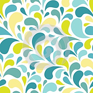 Seamless abstract pattern with blue and turquoise drops or petals on white background