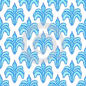 Seamless abstract pattern. Blue and white ornament. Grunge vintage texture. Vector illustration