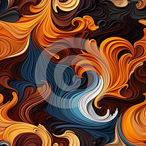 Seamless abstract pattern in brown, orange and blue colors. Generative AI