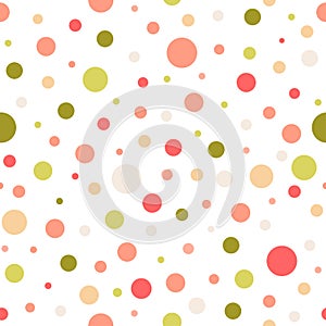 Seamless abstract pattern of circles of different colors and size on white background. Kaleidoscope