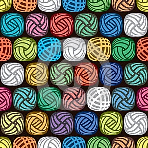Seamless abstract pattern of colorful yarn balls, vector