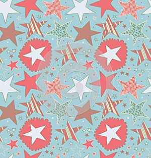 Seamless abstract pattern with drawn stars. Starry decorative background. Doodle cute texture.