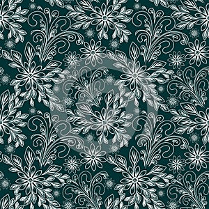 Seamless abstract Pattern with Flowers - white Ornament on green Background