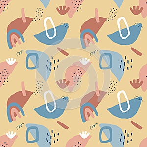 Seamless abstract pattern with geometric shapes. Collage hand drawn style.