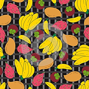 Seamless abstract pattern with hand-drawn tropical fruits