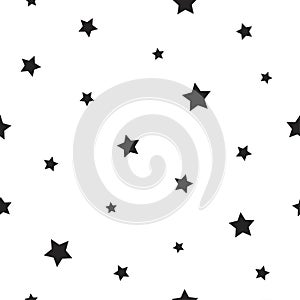 Seamless abstract pattern with little sharp black stars on white background. Vector illustration