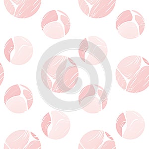 Seamless pattern, abstract background, geometric texture with delicate bubbles of pink paint on white. Vector