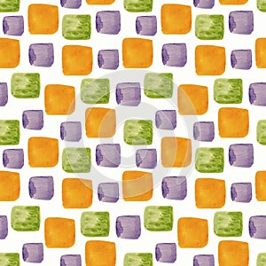 Seamless abstract pattern with orange and yellow squares.
