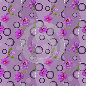 Seamless abstract pattern with painted purple flowers.