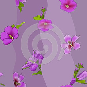 Seamless abstract pattern with painted purple flowers