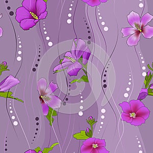 Seamless abstract pattern with painted purple flowers.