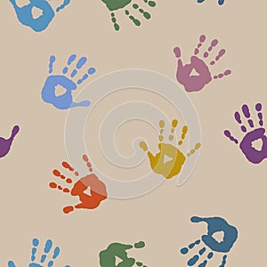 Seamless abstract pattern with prints of children`s hands