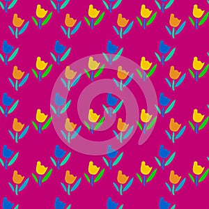 Seamless abstract pattern of simple botanical elements in rainbow colors. Modern trendy floral vector background for textile