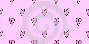 Seamless abstract pattern of small pink contour hearts. Hand drawn doodle background, texture