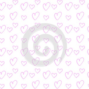 Seamless abstract pattern of small pink hearts. Hand drawn doodle background, texture for textile, wrapping paper, Valentines day