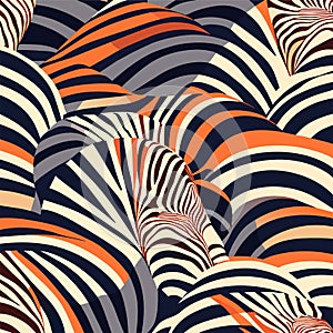 Seamless abstract pattern with zebra stripes.  AI generated