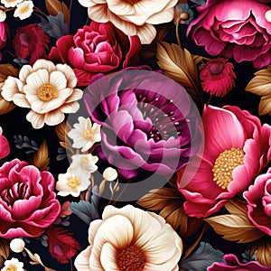 Seamless abstract peony and roses floral background