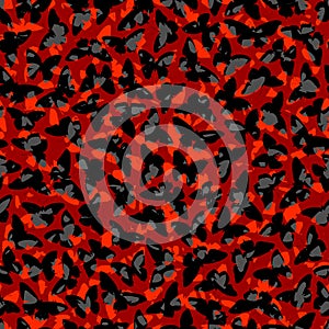 Seamless abstract red background with moths (butterflies) holes on sheet layers photo