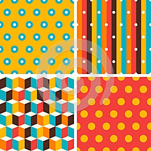 Seamless abstract retro geometric patterns set