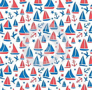 Seamless abstract sea background. Sailboats on white background. Sea seamless pattern.