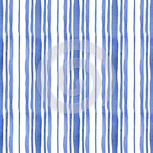 Seamless abstract stripes pattern. Watercolor background with blue vertical stripe for textile, wallpaper, wrapping paper, home