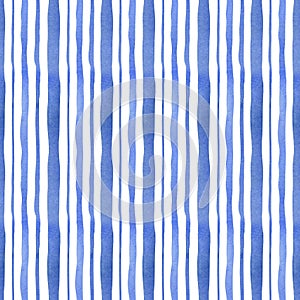 Seamless abstract stripes pattern. Watercolor background with blue vertical stripe for textile, wallpaper, wrapping paper, kitchen