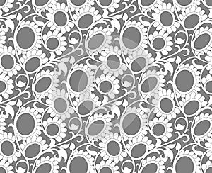 Seamless abstract sunflower pattern on gray background