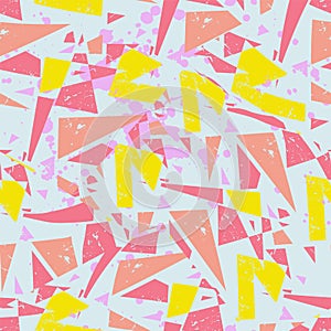 Seamless abstract urban pattern with grunge spots and geometry triangle curved elements