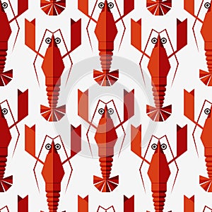 Seamless abstract vector pattern with geometric lobsters.
