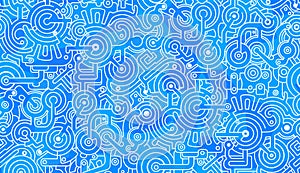 Abstract seamless vector pattern. Mechanical. Isolated background. Blue and white colors.