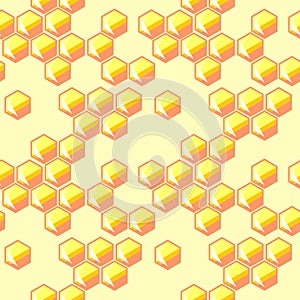 Seamless abstract vector pattern, yellow background with closeup honeycombs