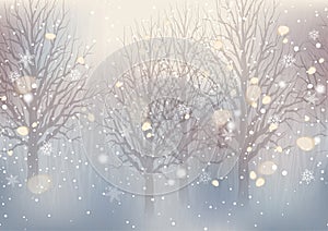 Seamless Abstract Winter Forest With Beautiful Sparkling Lights. Vector Christmas Background Illustration.