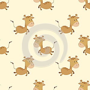 Seamless adorable giraffe cartoon pattern