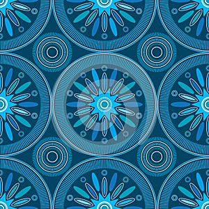 Seamless African Flower Design Pattern in shades of blue