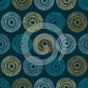 Seamless African Line Circles in Blue and Gold