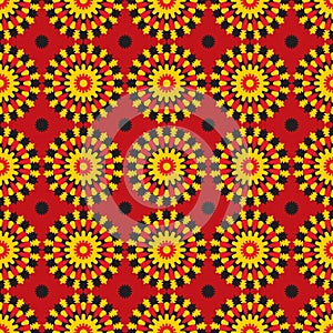 Seamless African Pin Wheel Design Pattern in red, yellow and black