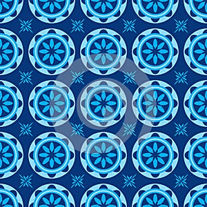 Seamless African Shweshwe Flower Pattern Design in different shades of blue