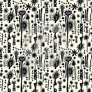 Seamless African Theme Pattern. Exotic monochrome traditional african background