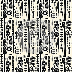 Seamless African Theme Pattern. Exotic monochrome traditional african background