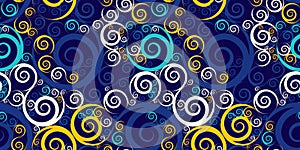 Seamless air pattern of spirals and curls. Ornament for fabrics and packaging.