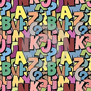 Seamless alphabet pattern made of colorful overlay abc character