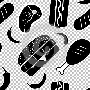 Seamless american fast food monochrome pattern. Vector illustration.